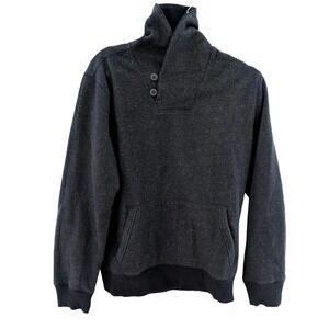 Gap Men Speckled Pullover Sweatshirt Medium Shawl Collar Button Snap Pocket
